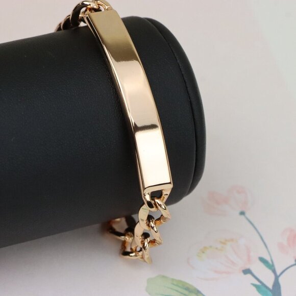 "Rose Gold Plated Bracelet with Bold Polished ID Bar Chain Design, XPBL1081 - Picture 6 of 13